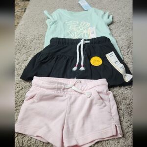 Toddler's 3 Pieces Of Green Top, Black Skort & Pink Shorts - Cat & Jack - 12 Mo
